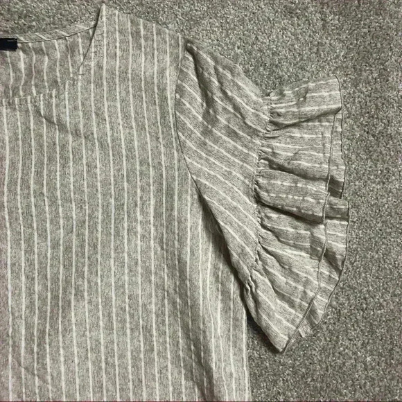 DREW Top Small Ruffled Short Sleeve Cotton Blend Stripes - Picture 4 of 8